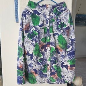 90s Button-Front Printed Skirt in Green, Blue & Orange